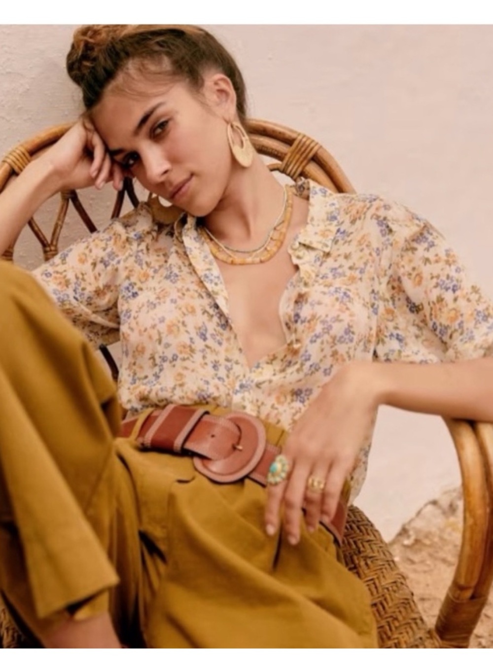 Sezane Claudio Shirt - Jardin Printanier Jaune Bleu. Parisian style size 40